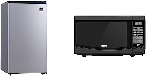 RCA RFR322 Mini Refrigerator, Compact Freezer Compartment, 3.2 Cubic Feet & RMW953 0.9-Cubic-Foot Microwave Oven, Black