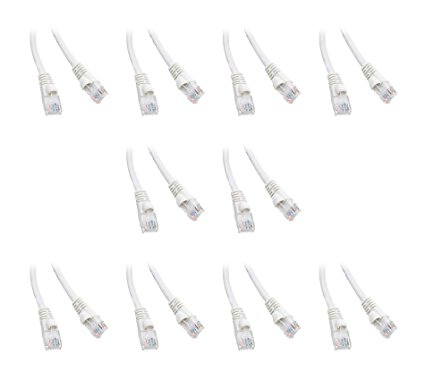 C&E 10 Pack Cat6 Snagless/Molded Boot, Ethernet Patch Cable 1 Foot White, CNE58471
