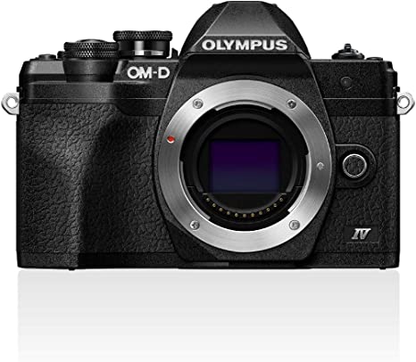 Olympus OM-D E-M10 Mark IV Micro Four Thirds System Camera, 20 MP sensor, 5-axis image stabilizer, selfie LCD screen, electronic viewfinder, 4K video, powerful AF, Wi-Fi, black