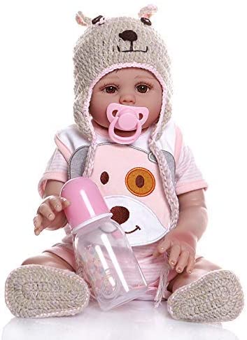 Lullaby Reborn Baby Dolls 18inch Silicone Full Body Girl Newborn Preemie Babies Dolls Handmade Silicone Vinyl Dolls (Tan Skin) with Clothes