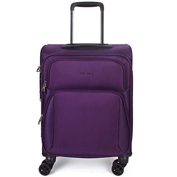 NEWCOM Luggage 20" Business Carry On Lightweight Softside Spinner Soft Shell Suitcase with USB Charging Ports Purple