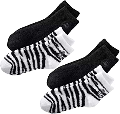 Aloe Socks, 4 Pair Per Package (Black and Zebra)