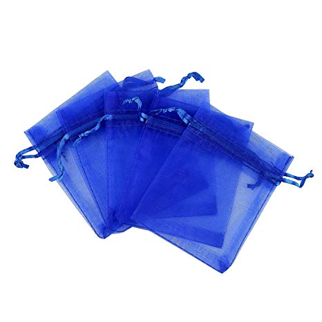 Anleolife 100pcs 3x4 inch Organza Drawstring Bags Blue Sheer Organza Favor Bags For Wedding Party Baby Shower Business Display Jewelry Candy Organizer Bag Mesh Gift Pouches