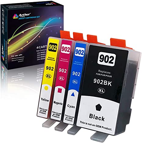 Arthur Imaging Compatible Ink Cartridges Replacement for HP 902XL 902 XL, 4-Pack (1 Black, 1 Magenta, 1 Yellow, 1Cyan)