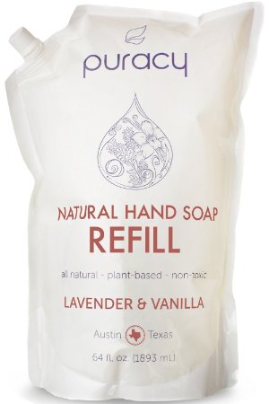 Puracy 100% Natural Liquid Hand Soap 64 oz Refill - Sulfate-Free - THE BEST Hand Wash - Lavender & Vanilla - Developed by Doctors - All Ages & Skin Types - Clinical-Grade Sea Salt, Vitamin E, Aloe Vera - 64-Ounce Pouch