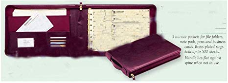 New - 3 On A Page Real Leather Zippered Portfolio Burgundy 7 Ring Check Binder