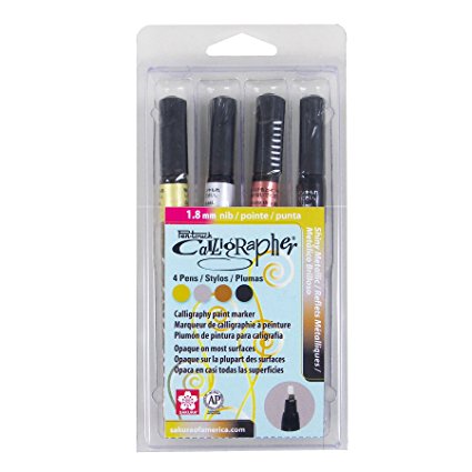 Sakura 47391 4-Piece Fine Pentouch Calligrapher Paint Marker, 1.8mm, Gold, Silver, Copper and Black