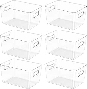 BALEINE Refrigerator Organizers and Storage Bins, 6 PK Plastic Clear Storage Bins, BPA Free Freezer Organizer Stackable Storage Bins with Handles for Fridge Kitchen Cabinet Bathroom (11.5x7.5x6)