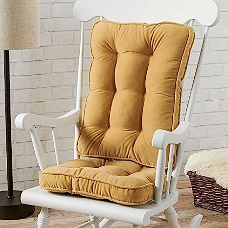 MISC 2pc Golden Cream Pad Rocker Chair Cushion Set Only for Rocking Chair Tufted Back Seat Cover Firm Plush Comfortable Thick Country Nursery Cozy, Microfiber