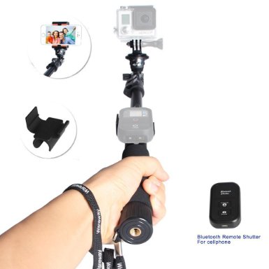 Extending Selfie Stick with Remote Housing Tripod Mount for GoPro Hero 1 2 3 34 Handheld Telescopic Self-portrait Monopod with Bluetooth Remote Shutter Adjustable Phone Holder for iPhone 6s 6 Plus 6S 6 5S Samsung Galaxy Note 5 S6 Edge S6 S5 S4