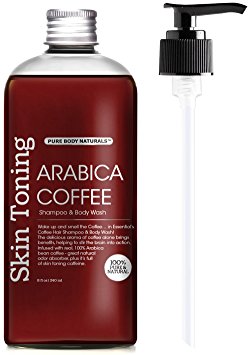 Shampoo and Body Wash, 100% Arabica Bean Coffee All Natural, 8 Fl oz. Anti Hair Loss Prevention, Restore Hair Growth, Manageable Hair Regrowth, by Pure Body Naturals