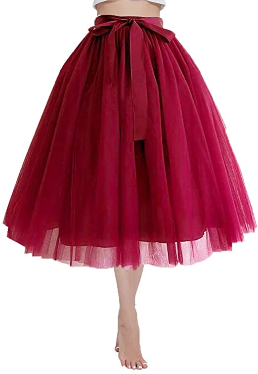 Minyue Women's Tulle Skirt A Line Midi/Knee Length Tutu 6 Layered Pleated Dance Skirt …