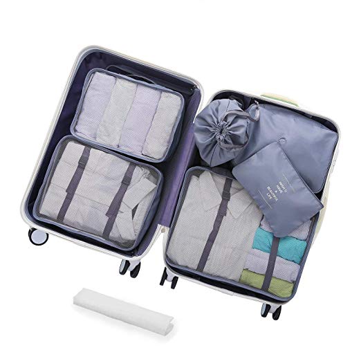 ONSON Packing Cubes, 7Pcs Luggage Packing Organizers, Lightweight Travel Cubes Clothing Sorting Packages with Wet Towels Bag