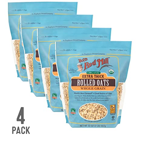 Bob's Red Mill Resealable Organic Extra Thick Rolled Oats, 32 Ounce (Pack of 4)