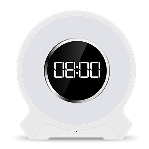 Autoor Wake Up Light Alarm Clock with Coloured Sunrise Simulation LED Display, White