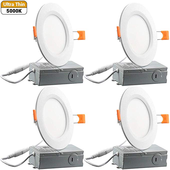 9W 4inch Ultra-Thin Downlight 650LM 5000K Daylight Dimmable Recessed Ceiling Light Remote Driver cETLus Listed - 4 Pack