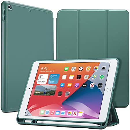 ESR Case for iPad 8th/7th Gen with Pencil Holder [Trifold Viewing Stand] [Auto Sleep/Wake Cover] Rebound Series – Forest Green