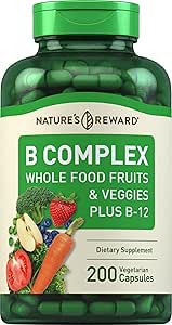 Piping Rock B Complex with Whole Food Fruits & Veggies 200 Capsules | Plus Vitamin B-12 | Non-GMO & Vegetarian Supplement