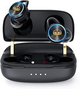 Monster Clarity 101Plus AirLinks Wireless Earbuds, Bluetooth 5.0 in-Ear Headphones with Charging Case, Stereo Earphones Deep Bass Sound, Built-in Mic, Clear Call, Water Resistant Design for Sports.