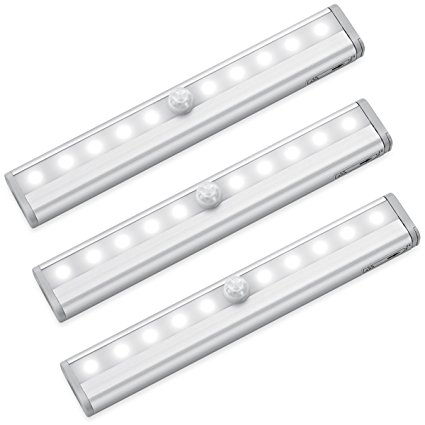 Amir 10 LED Motion Sensing Closet Lights, 3 Pack DIY Stick-on Anywhere Portable 10-LED Wireless Cabinet Night/ Stairs/ Step Light Bar with Magnetic Strip (Battery Operated)
