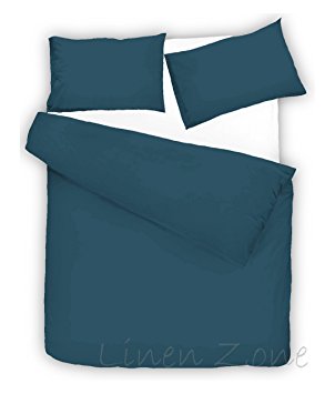 Linen Zone® Easy Care Percale Imperial Plain Dyed Duvet Cover Set Quilt Cover With Pillow Cases (Double, Denim Blue)