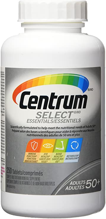 Centrum Select Essentials (250 Count) Adults 50 , Complete Multivitamin Multimineral Supplement