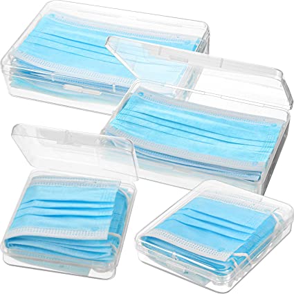 4 Pack Clear Plastic Storage Box Case Organizer Reusable Keeper Folder for Face Cover, Portable Plastic Storage Containers Boxes, Pollution Prevention Storage Clip Organizer Face Cover Storage Cases