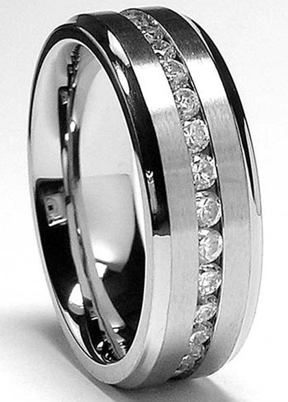 7MM Men's Eternity Titanium Ring Wedding Band with CZ sizes 5to 13