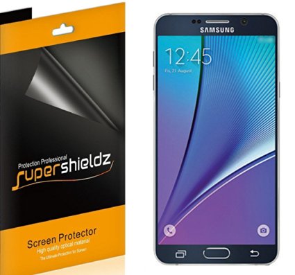 [6-Pack] SUPERSHIELDZ- Anti-Bubble High Definition Clear Screen Protector For Samsung Galaxy Note 5   Lifetime Replacements Warranty - Retail Packaging