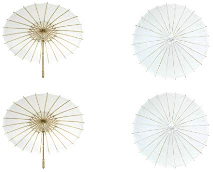 Koyal Wholesale 32-Inch Paper Parasol, 4-Pack Umbrella for Wedding, Bridesmaids, Party Favors, Summer Sun Shade (4, White)