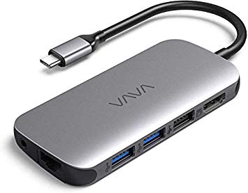 VAVA USB C Hub 9-In-1 Adapter with PD Power Delivery, 4K USB C to HDMI, 3 USB 3.0 Ports, 1Gbps Ethernet Port, SD/TF Cards Reader for MacBook/Pro/Air（2018） and Type C Windows Laptops