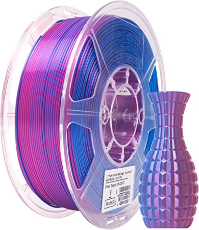 eSUN Silk Magic PLA Filament 1.75mm, Shiny Silk Dual Color Co Extrusion 3D Printer Filament, 1KG (2.2 LBS) Spool 3D Printing Color Change Filament for 3D Printers, Rose Red Blue