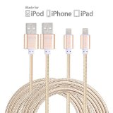 Apple MFi Certified Hami Nylon Line and Metal Plug Lighting USB Cable for iPhone 6 6s Plus 5s iPad Air Ipad Mini Charging USB Cable 2 Pieces - 5 Feet 15 Meter - Gold
