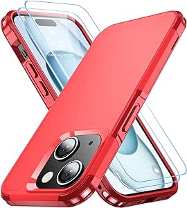 Shockproof for iPhone 15 Case,[15 FT Military Grade Drop Protection],with 2X [Tempered Glass Screen Protector ] with Air Bumpers Full-Body Protective Phone Case, Red