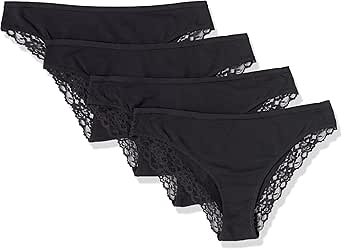 Amazon Essentials Women's Cotton and Lace Cheeky Brazilian Underwear, Pack of 4