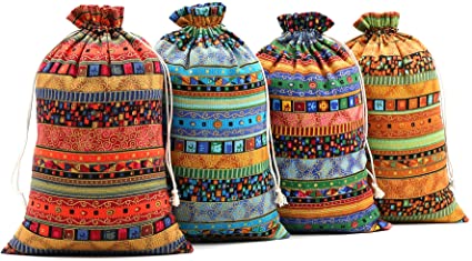 SumDirect 20Pcs 8x12 inch Egyptian Ethnic Style Linen Burlap Bag, Large lightweight Gift Bags Breathable Jewelry Pouches with Drawstring Packing Storage Jute Sacks for Wedding, Party, Birthday(20x30CM)