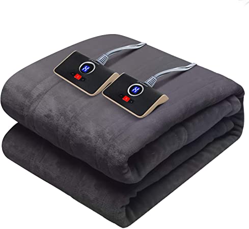 Westinghouse Electric Blanket Queen Size 84"x90" Heated Throw Soft Silky Plush Flannel Heating Blanket, 10 Heat Settings & 12 Hours Auto Off, Machine Washable, Charcoal Grey