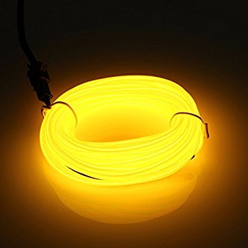 Lysignal 9ft Neon Glowing Strobing Electroluminescent Light Super Bright Battery Operated EL Wire Cable for Cosplay Dress Festival Halloween Christmas Party Decoration (Yellow)