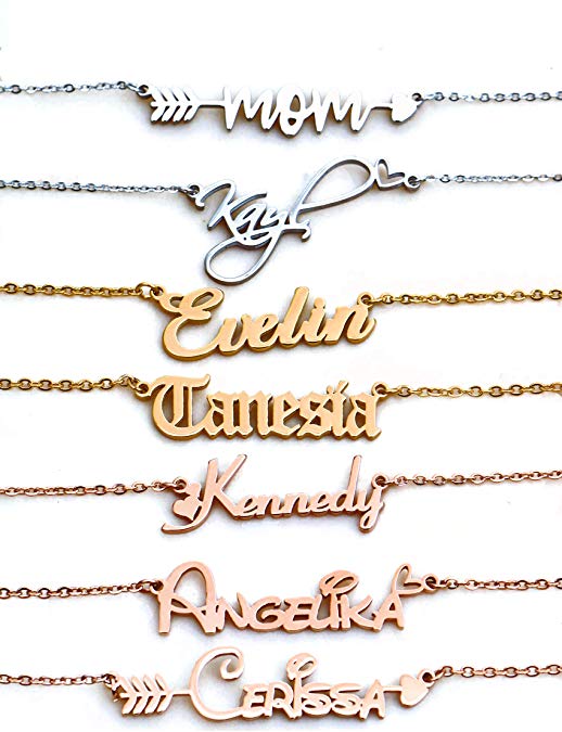 HUAN XUN Personalized Customized Name Initial Necklace Monogrammed Words Girl's Jewelry