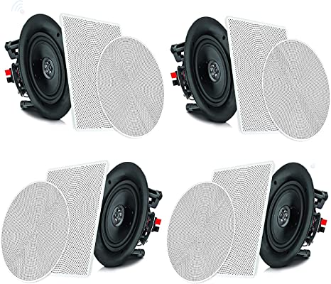Pyle 6.5” 4 Bluetooth Flush Mount In-wall In-ceiling 2-Way Speaker System Quick Connections Changeable Round/Square Grill Polypropylene Cone & Tweeter Stereo Sound 4 Ch Amplifier 200 Watt (PDICBT266)
