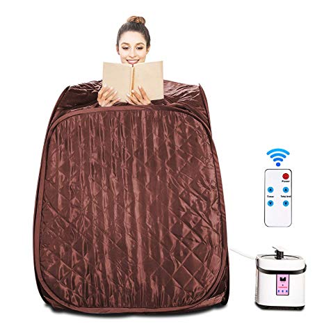 Aceshin Portable Steam Sauna Home Spa, 2L Personal Therapeutic Sauna Weight Loss Slimming Detox with Foldable Chair, Remote Control, Timer (Coffee)