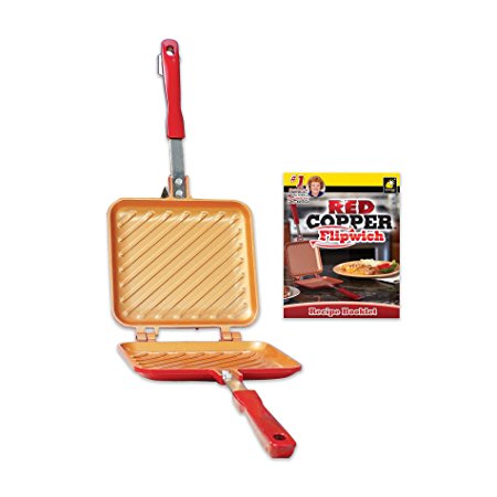 Red Copper Double-Coated Flipwich Non-Stick Grilled Sandwich and Panini Maker by BulbHead
