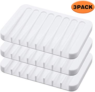 TOPSKY 3Pack Silicone Soap Dishes for Bathroom, Soap Holders Shower, Soap Savers, Self-draining Waterfall (White)