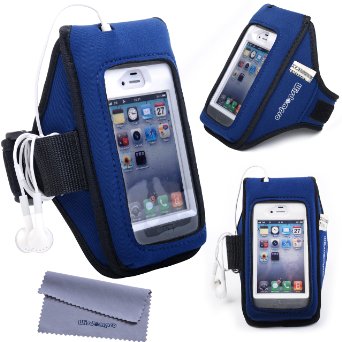 iPhone 4s Workout Running Armband Case for OtterBox Defender or Commuter Series Or Lifeproof Cases for iPhone 4 / 4s by Wisdompro® (Blue/Black)