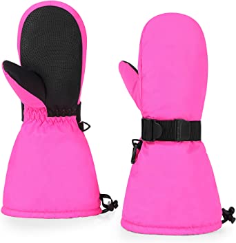 HIGHCAMP Toddlers Boy Girl Winter Gloves Kids Waterproof Snow Mittens Long Cuff with Stay-on Strap