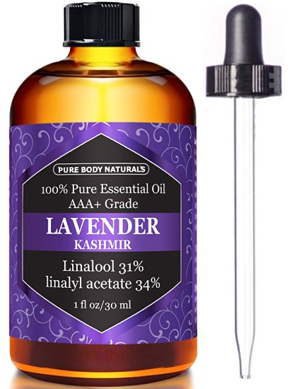 Lavender Essential Oil, Triple AAA+ Grade, 100% Pure and Authentic, 1 fl. Oz from Pure Body Naturals