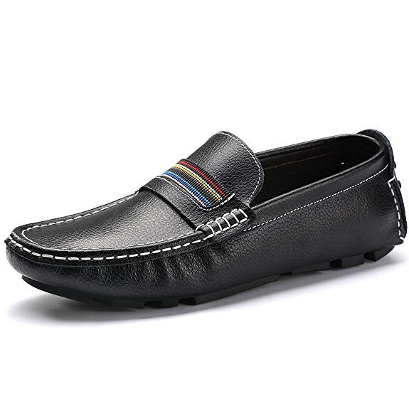 VILOCY Men's Leather Casual Lightweight Driving Moccasins Slip On Dress Flats Boat Shoes