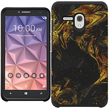 Alcatel One Touch Fierce XL Case, Designer Armor Marble Pattern Cover With Hybrid PC TPU Drop Drotection. Fits Alcatel One Touch Fierce XL / OT5054N - Black Gold Marble