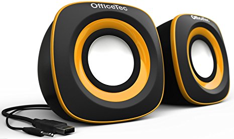 OfficeTec USB Computer Speakers Compact 2.0 System for Mac and PC (Orange)