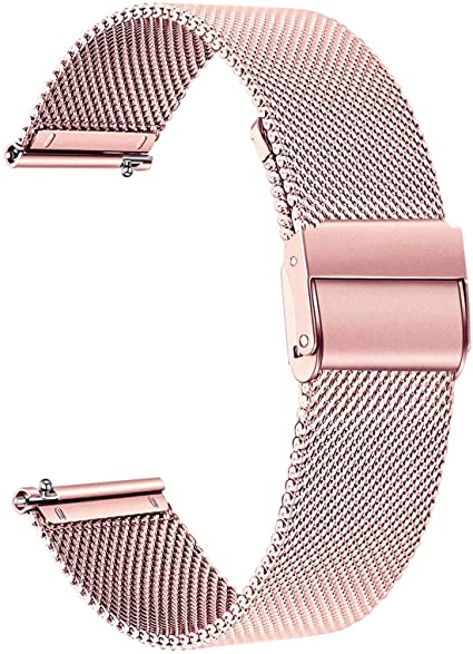 TRUMiRR Women Watchband for Amazfit GTS 2 Mini Smart Watch, Mesh Woven Stainless Steel Band Quick Release Strap Replacement Bracelet for Amazfit GTS 2 Mini Flamingo Pink Smartwatch
